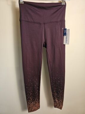 NWT Marika Active Ankle Leggings in Plum with Gold Speckle